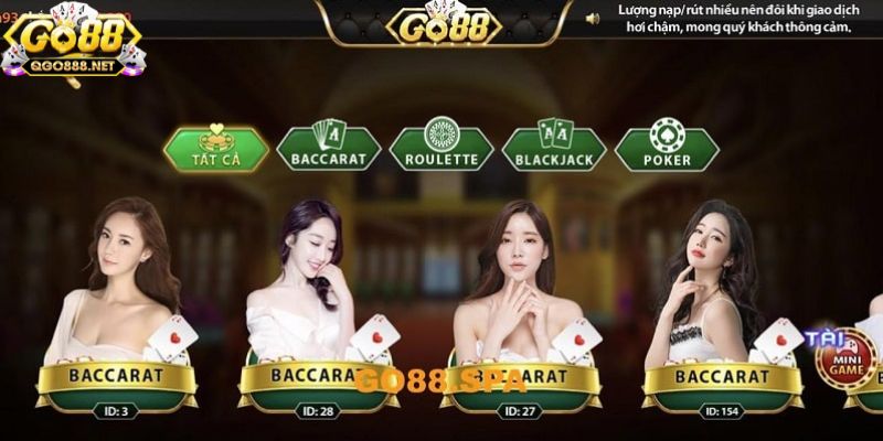 Điểm danh những sản phẩm cá cược tại live casino khi tải Go88